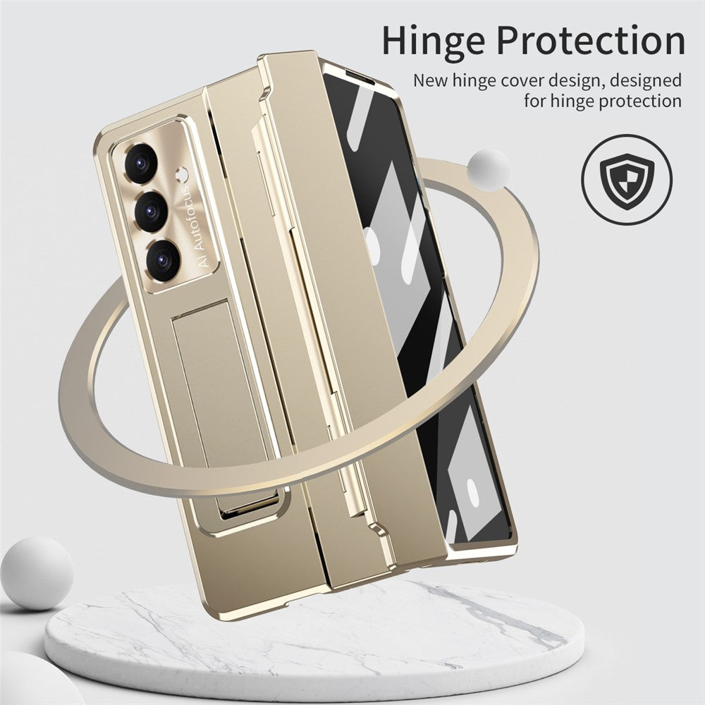 For Samsung Galaxy Z Fold7 5G Case Hinge Protection Hard PC Phone Cover with Screen Film - Gold