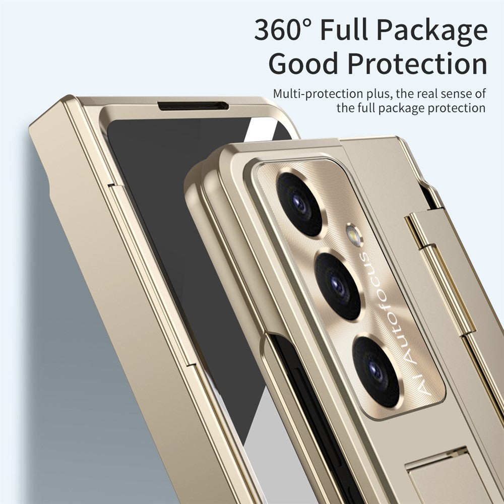 For Samsung Galaxy Z Fold7 5G Case Hinge Protection Hard PC Phone Cover with Screen Film - Gold