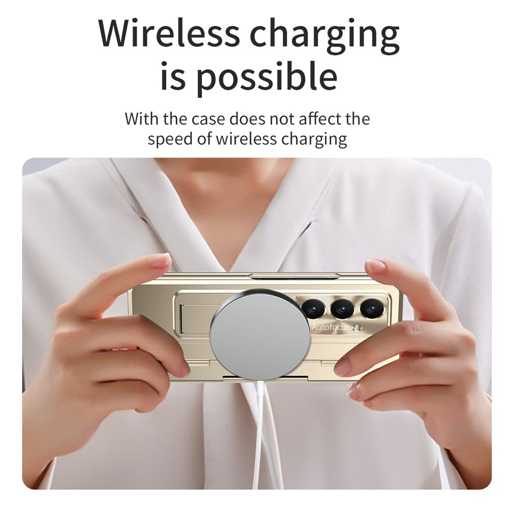 For Samsung Galaxy Z Fold7 5G Case Hinge Protection Hard PC Phone Cover with Screen Film - Gold