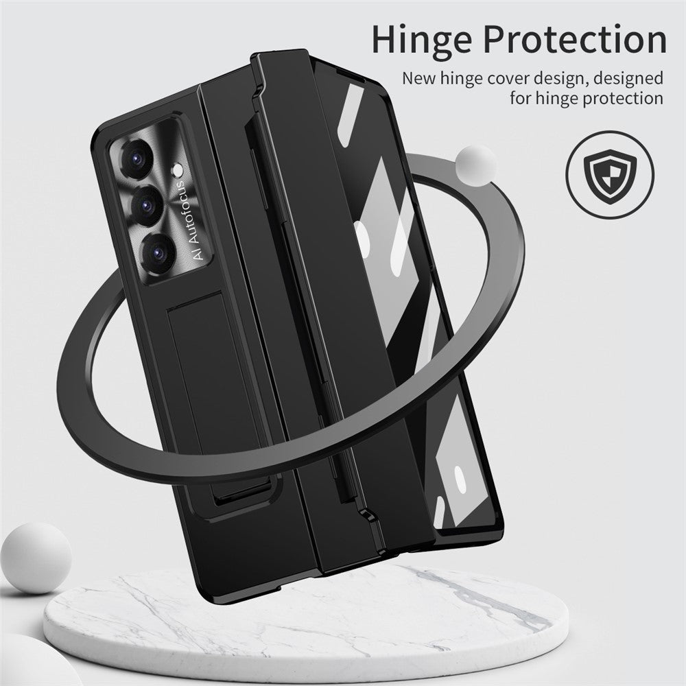 For Samsung Galaxy Z Fold7 5G Case Hinge Protection Hard PC Phone Cover with Screen Film - Black