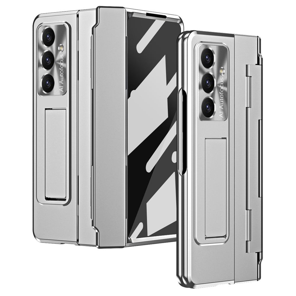For Samsung Galaxy Z Fold7 5G Case Hinge Protection Hard PC Phone Cover with Screen Film - Silver