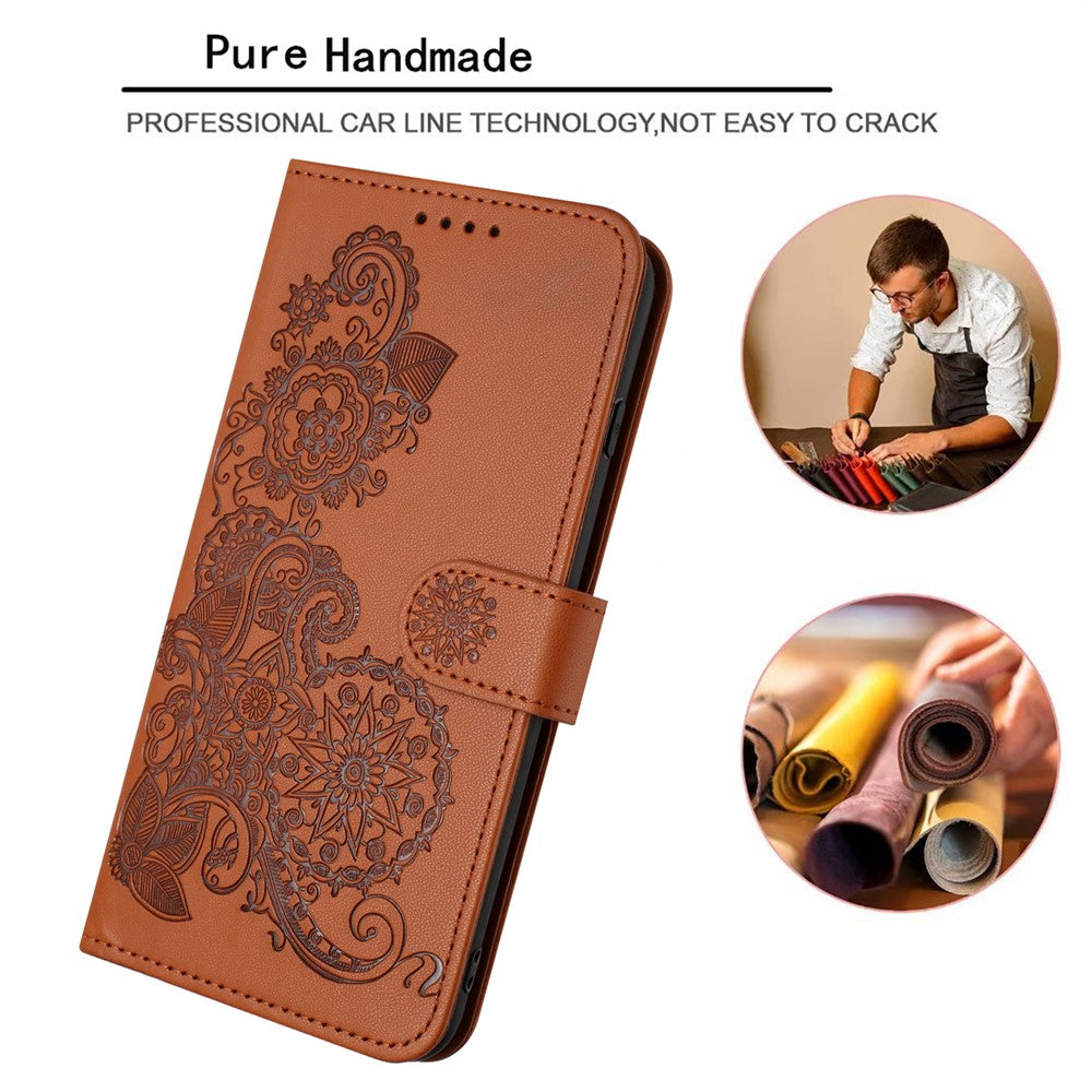 For iPhone 17 Pro Max Phone Cases Mandala Flower Leather Wallet Mobile Cover with Strap - Coffee