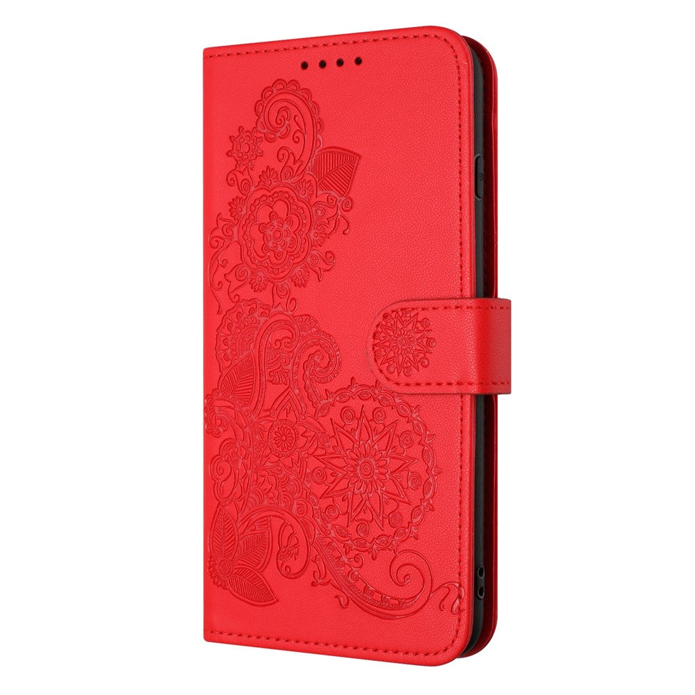 For iPhone 17 Pro Max Phone Cases Mandala Flower Leather Wallet Mobile Cover with Strap - Red