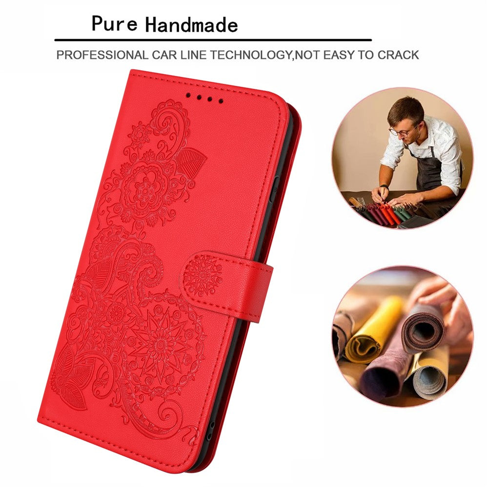For iPhone 17 Pro Max Phone Cases Mandala Flower Leather Wallet Mobile Cover with Strap - Red