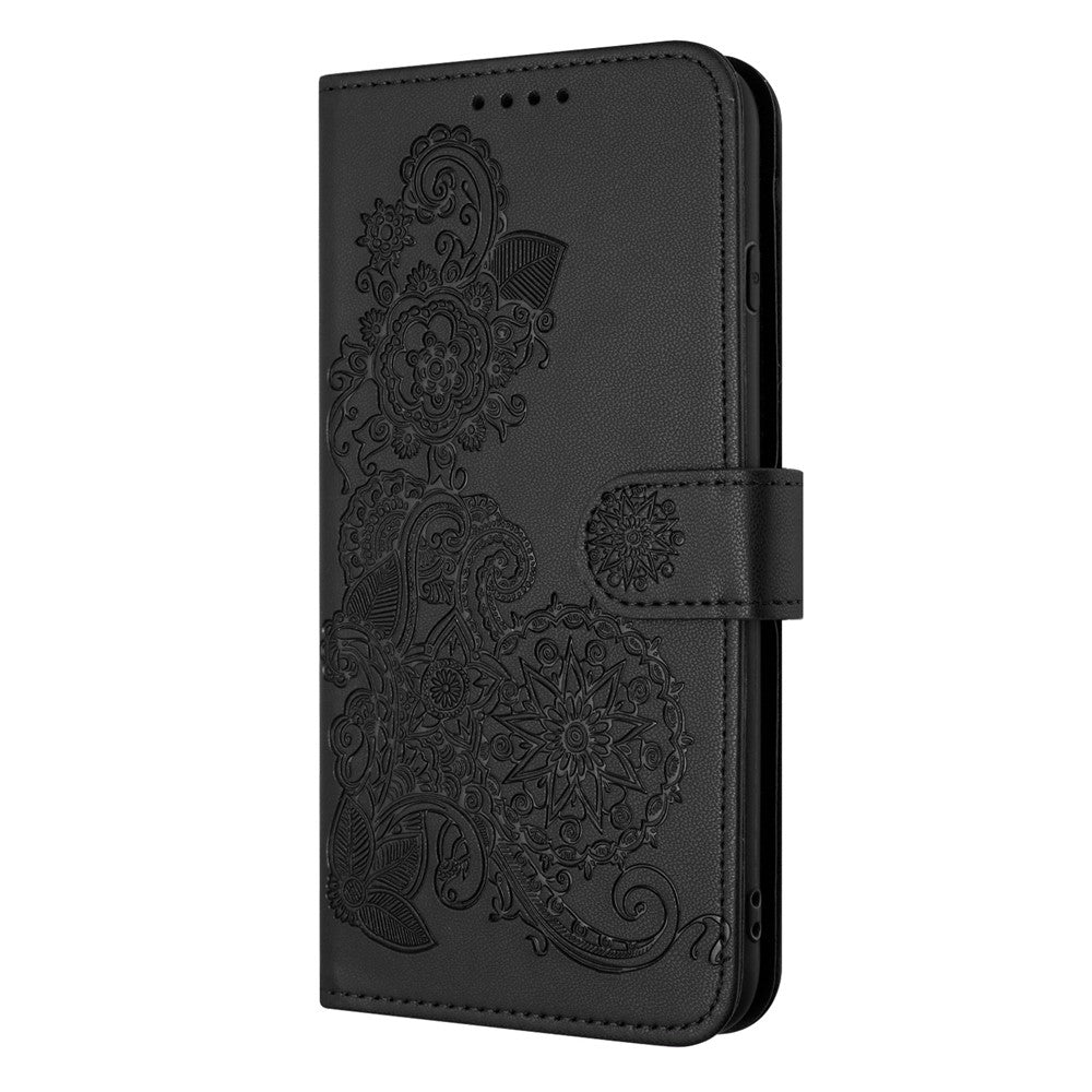 For iPhone 17 Pro Max Phone Cases Mandala Flower Leather Wallet Mobile Cover with Strap - Black