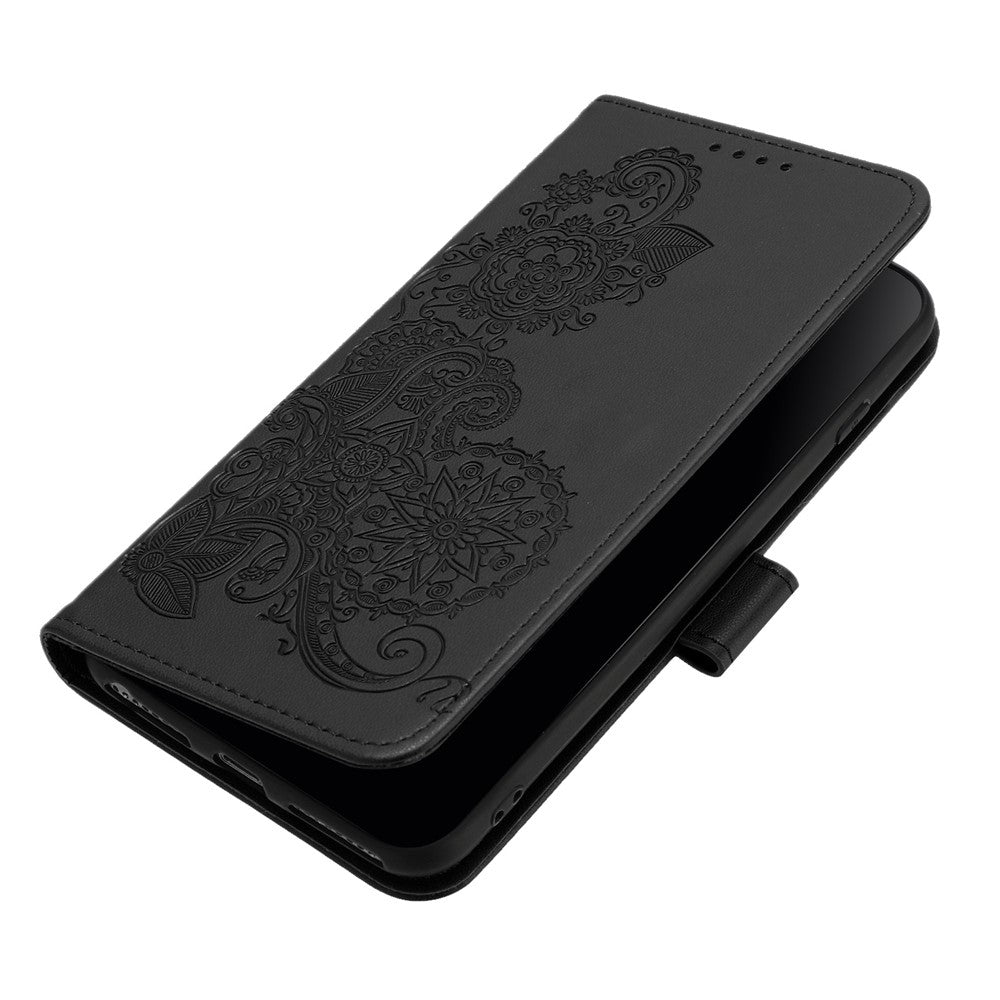 For iPhone 17 Pro Max Phone Cases Mandala Flower Leather Wallet Mobile Cover with Strap - Black