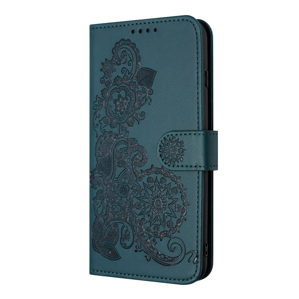 For iPhone 17 Pro Max Phone Cases Mandala Flower Leather Wallet Mobile Cover with Strap - Blackish Green