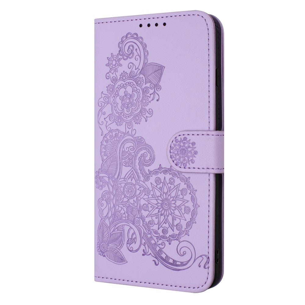 For iPhone 17 Pro Max Phone Cases Mandala Flower Leather Wallet Mobile Cover with Strap - Purple