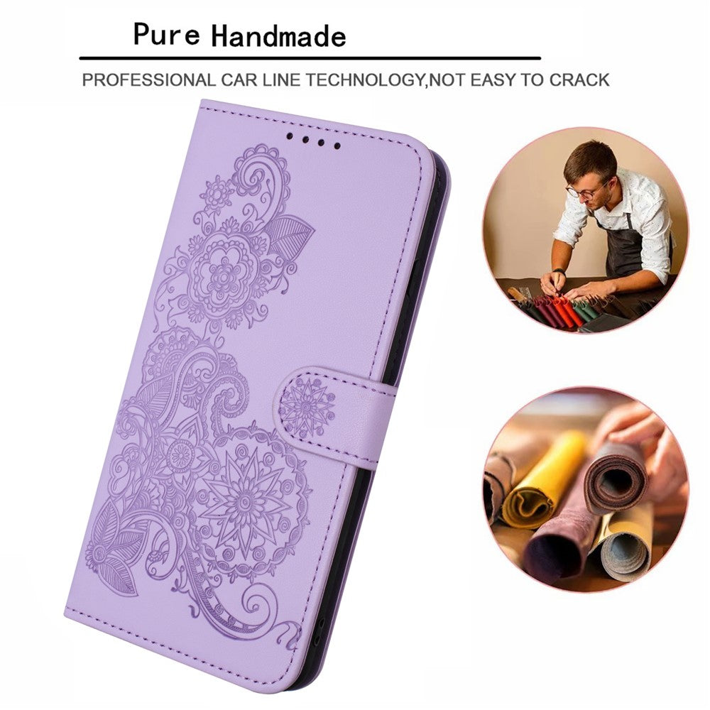 For iPhone 17 Pro Max Phone Cases Mandala Flower Leather Wallet Mobile Cover with Strap - Purple