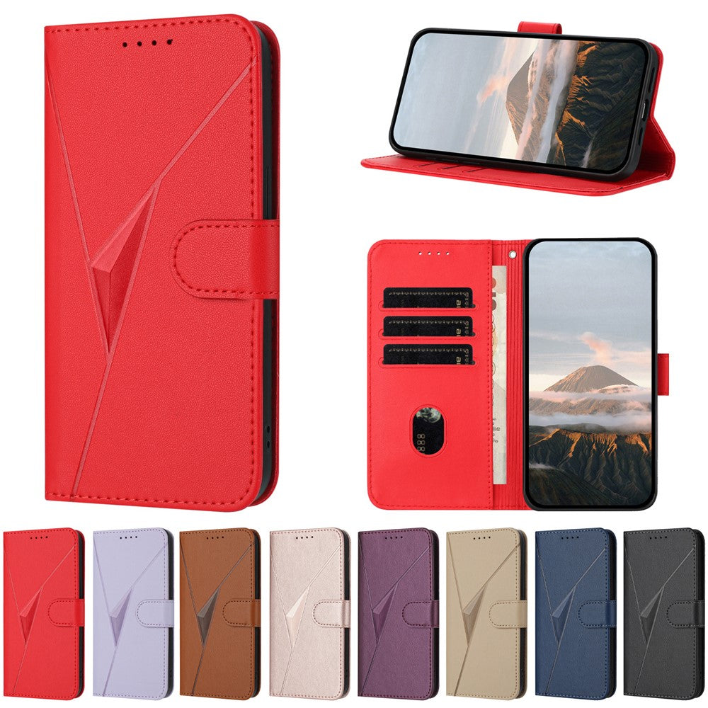 For iPhone 17 Pro Max Case Triangle Imprint Leather Phone Cover with Lanyard - Red
