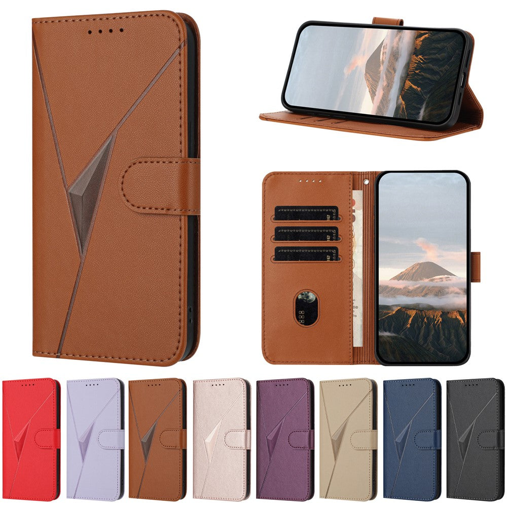 For iPhone 17 Pro Max Case Triangle Imprint Leather Phone Cover with Lanyard - Coffee