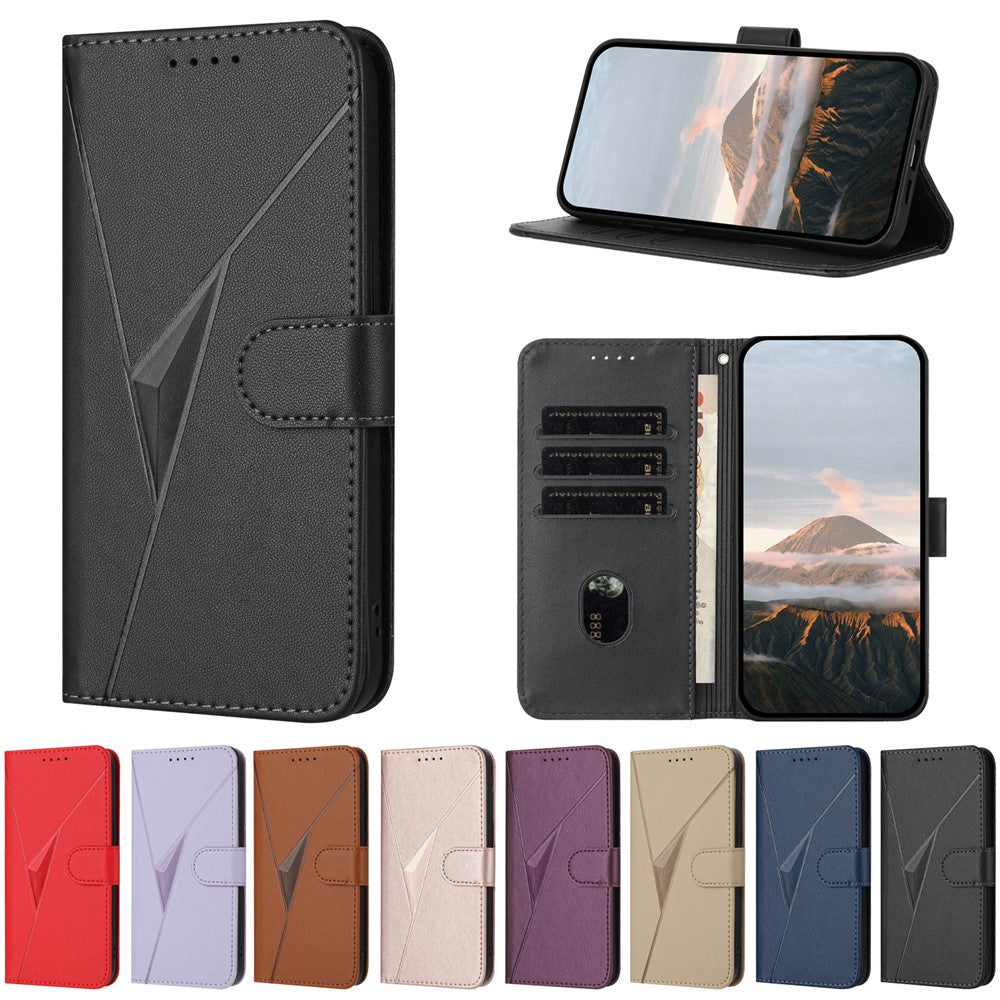 For iPhone 17 Pro Max Case Triangle Imprint Leather Phone Cover with Lanyard - Black