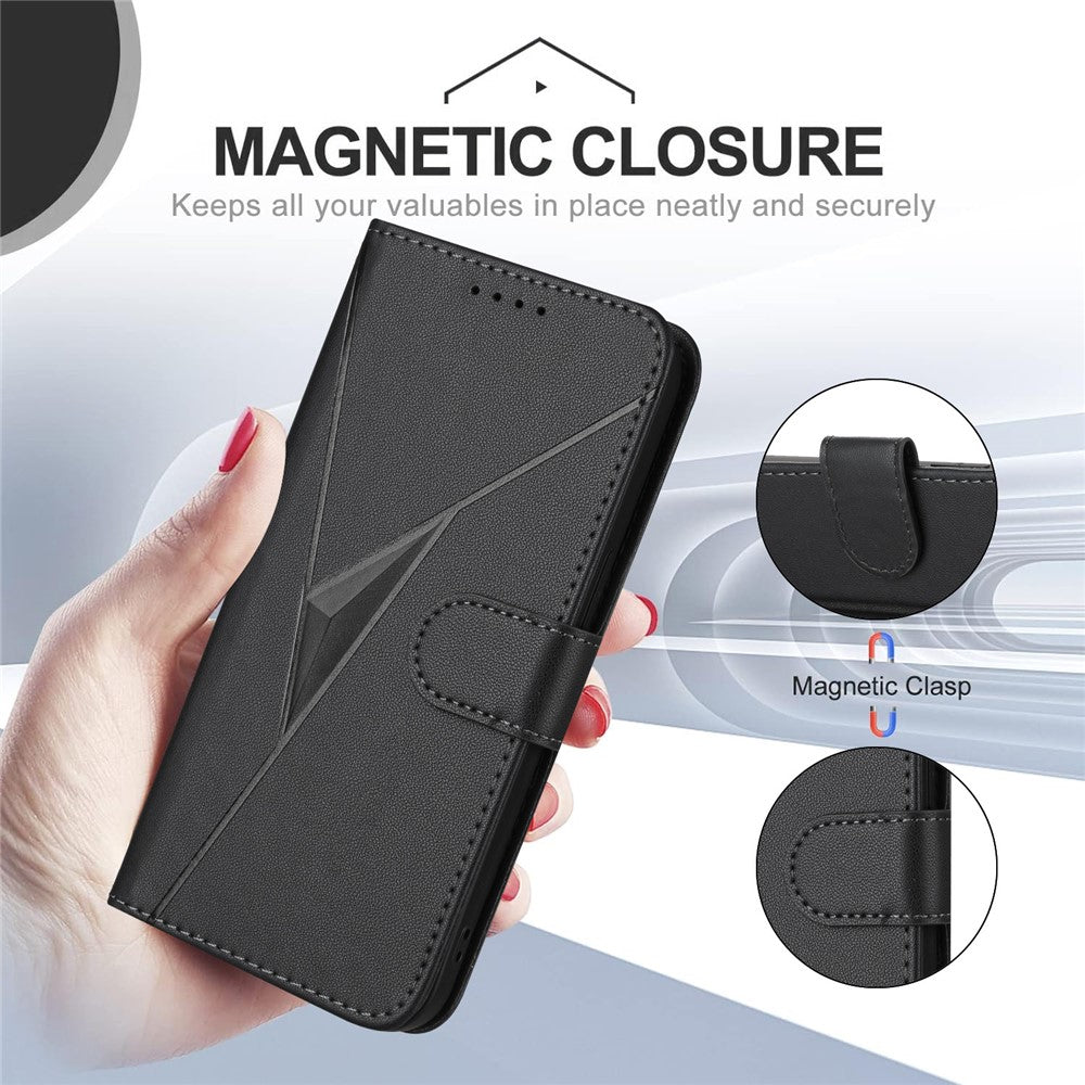 For iPhone 17 Pro Max Case Triangle Imprint Leather Phone Cover with Lanyard - Black