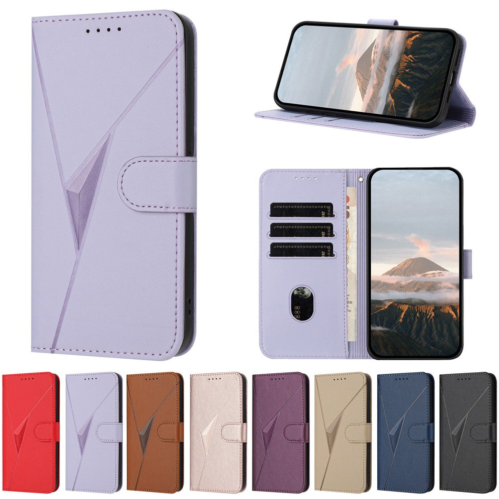 For iPhone 17 Pro Max Case Triangle Imprint Leather Phone Cover with Lanyard - Light Purple