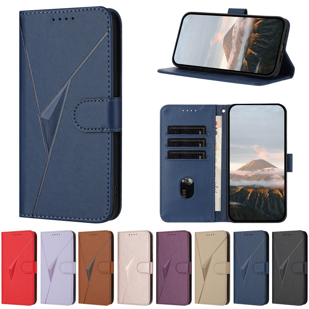For iPhone 17 Pro Max Case Triangle Imprint Leather Phone Cover with Lanyard - Royal Blue