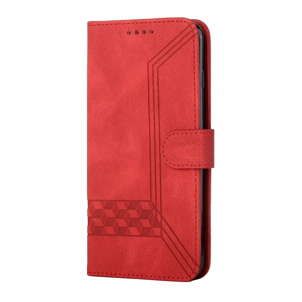 For iPhone 17 Pro Max Phone Case with Strap Imprint PU Leather Wallet Stand Cover - Red