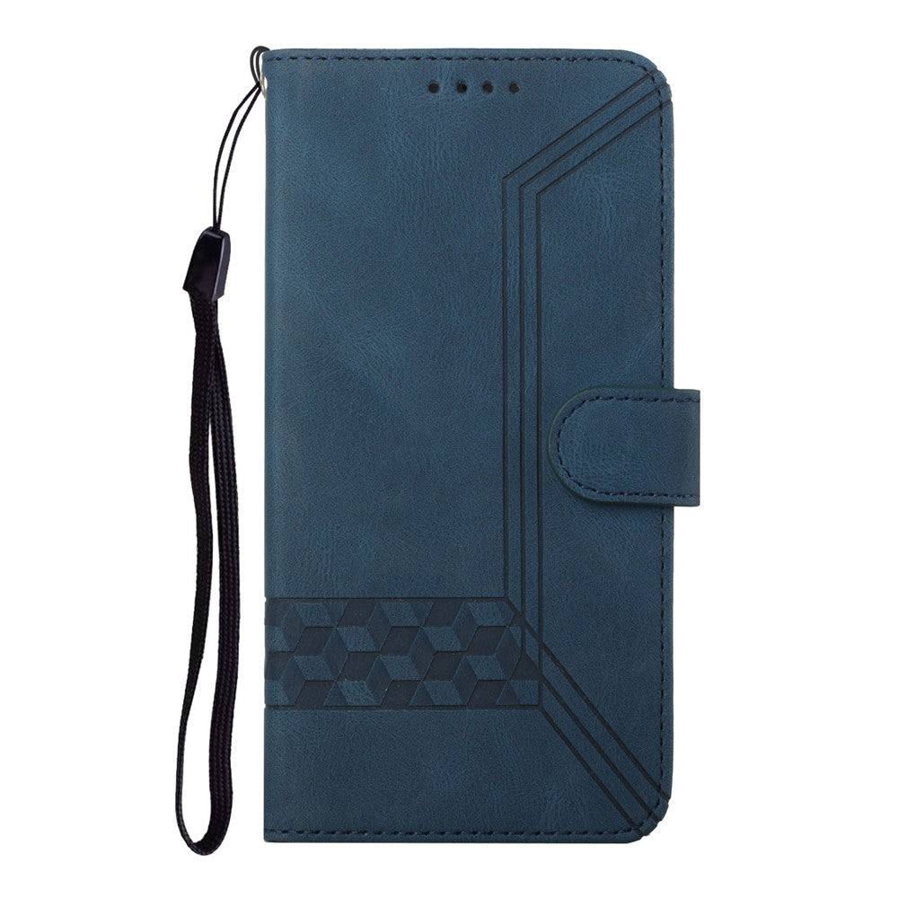 For iPhone 17 Pro Max Phone Case with Strap Imprint PU Leather Wallet Stand Cover - Royal Blue