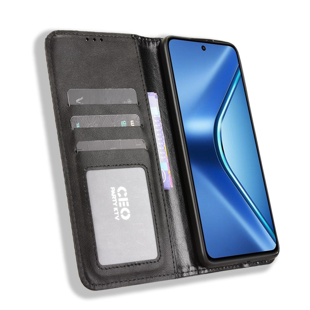 For Oppo K13 5G Leather Case Wallet Stand Retro Texture Phone Cover - Black