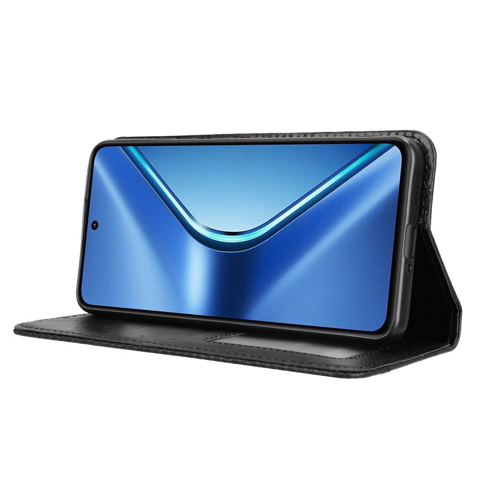 For Oppo K13 5G Leather Case Wallet Stand Retro Texture Phone Cover - Black