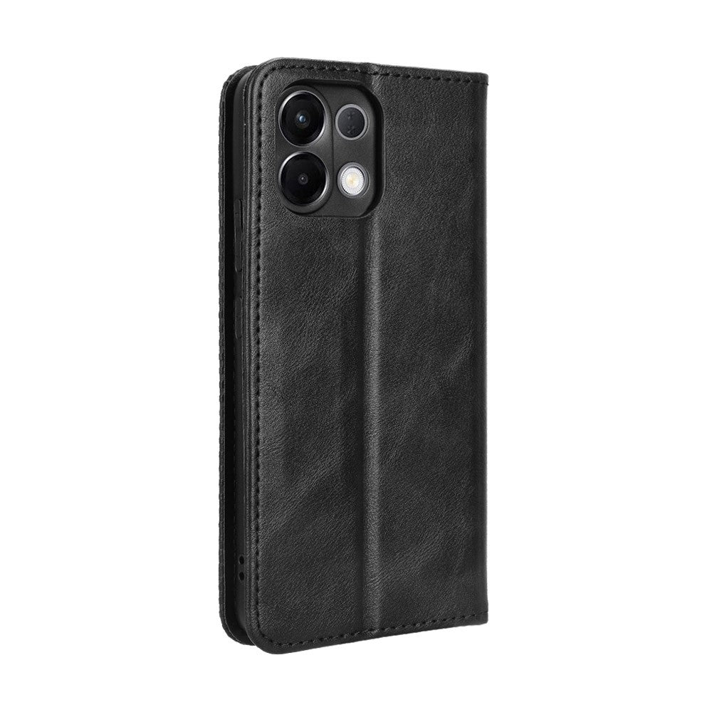 For Oppo K13 5G Leather Case Wallet Stand Retro Texture Phone Cover - Black