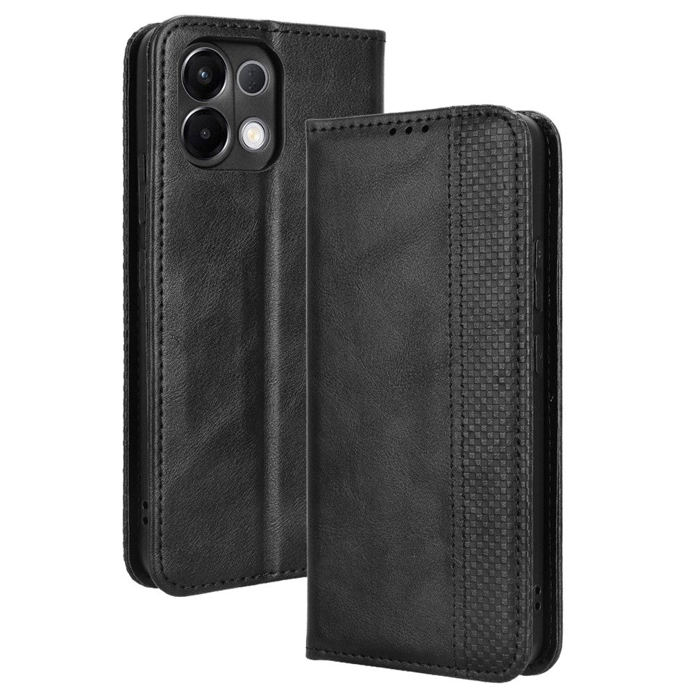 For Oppo K13 5G Leather Case Wallet Stand Retro Texture Phone Cover - Black