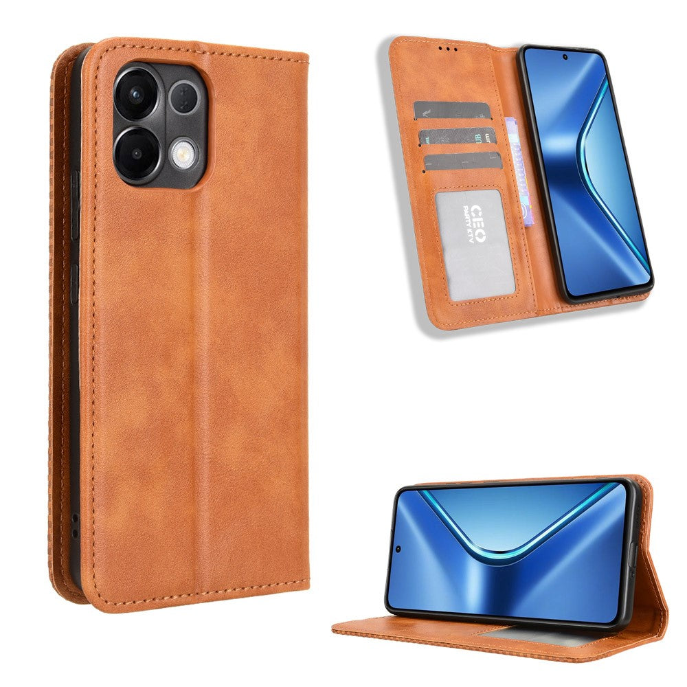For Oppo K13 5G Leather Case Wallet Stand Retro Texture Phone Cover - Brown