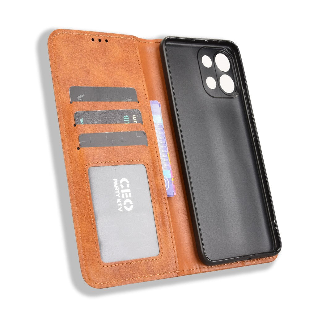 For Oppo K13 5G Leather Case Wallet Stand Retro Texture Phone Cover - Brown