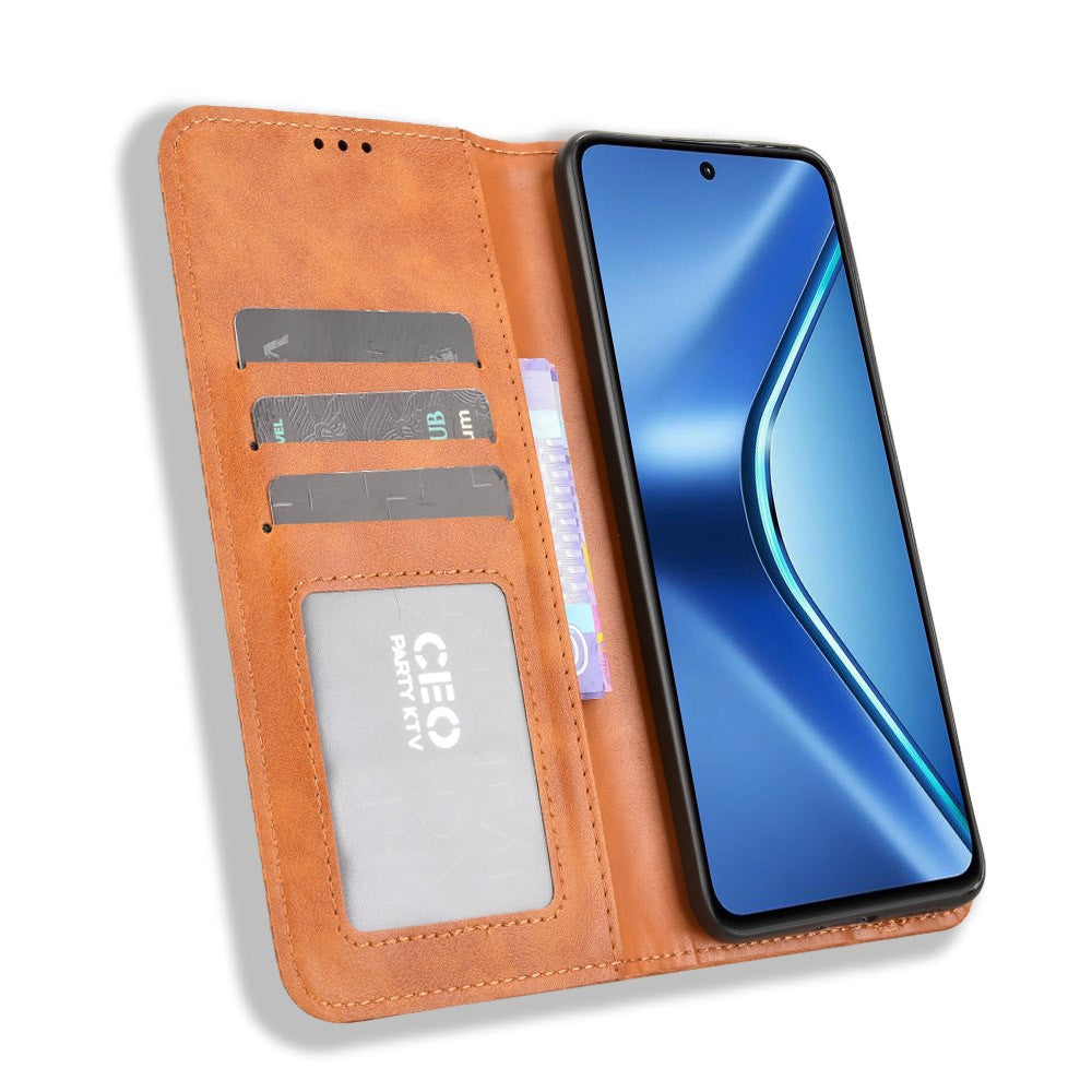 For Oppo K13 5G Leather Case Wallet Stand Retro Texture Phone Cover - Brown