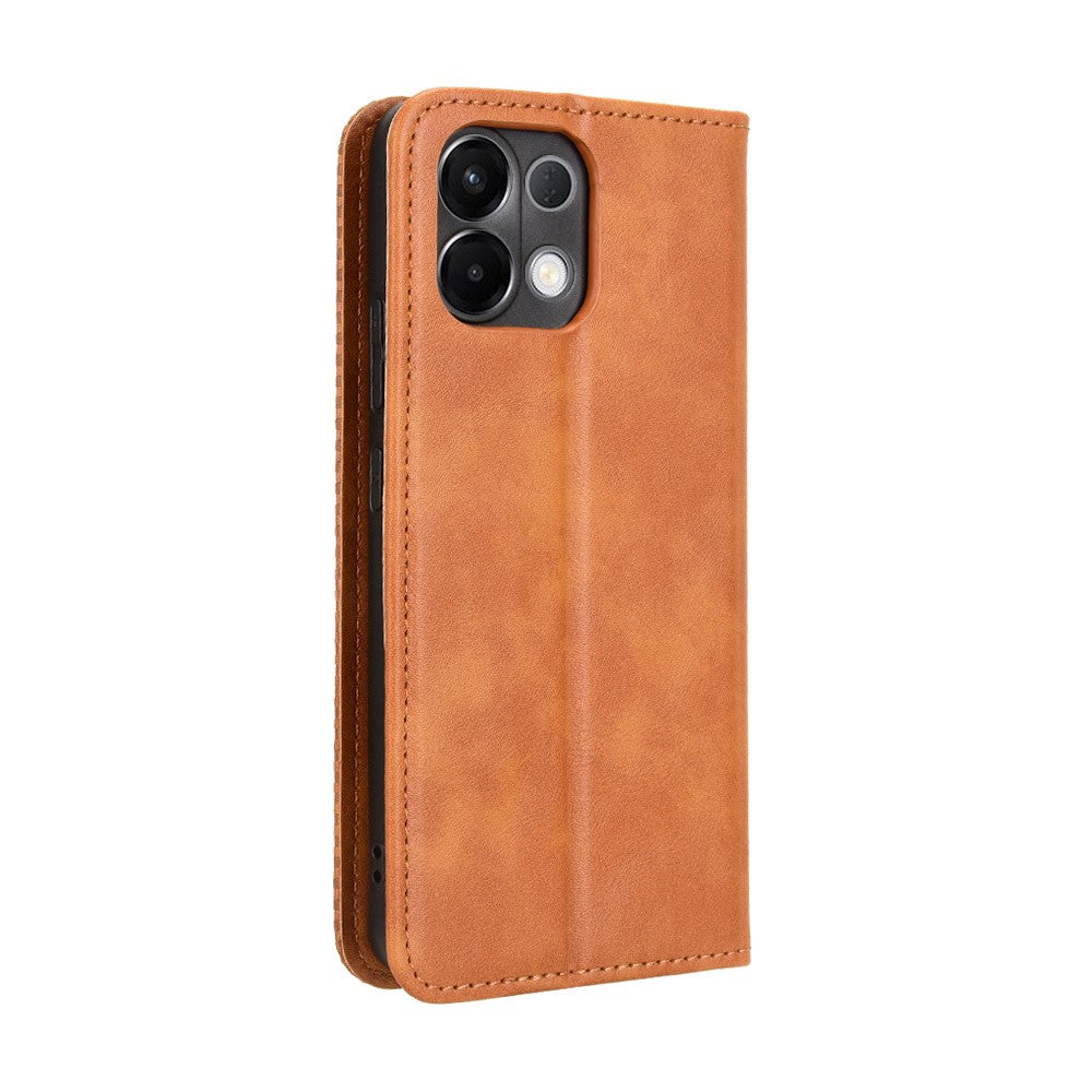 For Oppo K13 5G Leather Case Wallet Stand Retro Texture Phone Cover - Brown