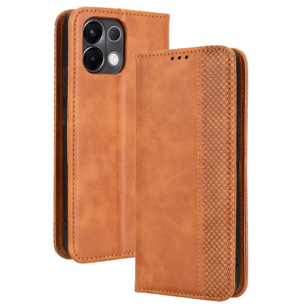 For Oppo K13 5G Leather Case Wallet Stand Retro Texture Phone Cover - Brown