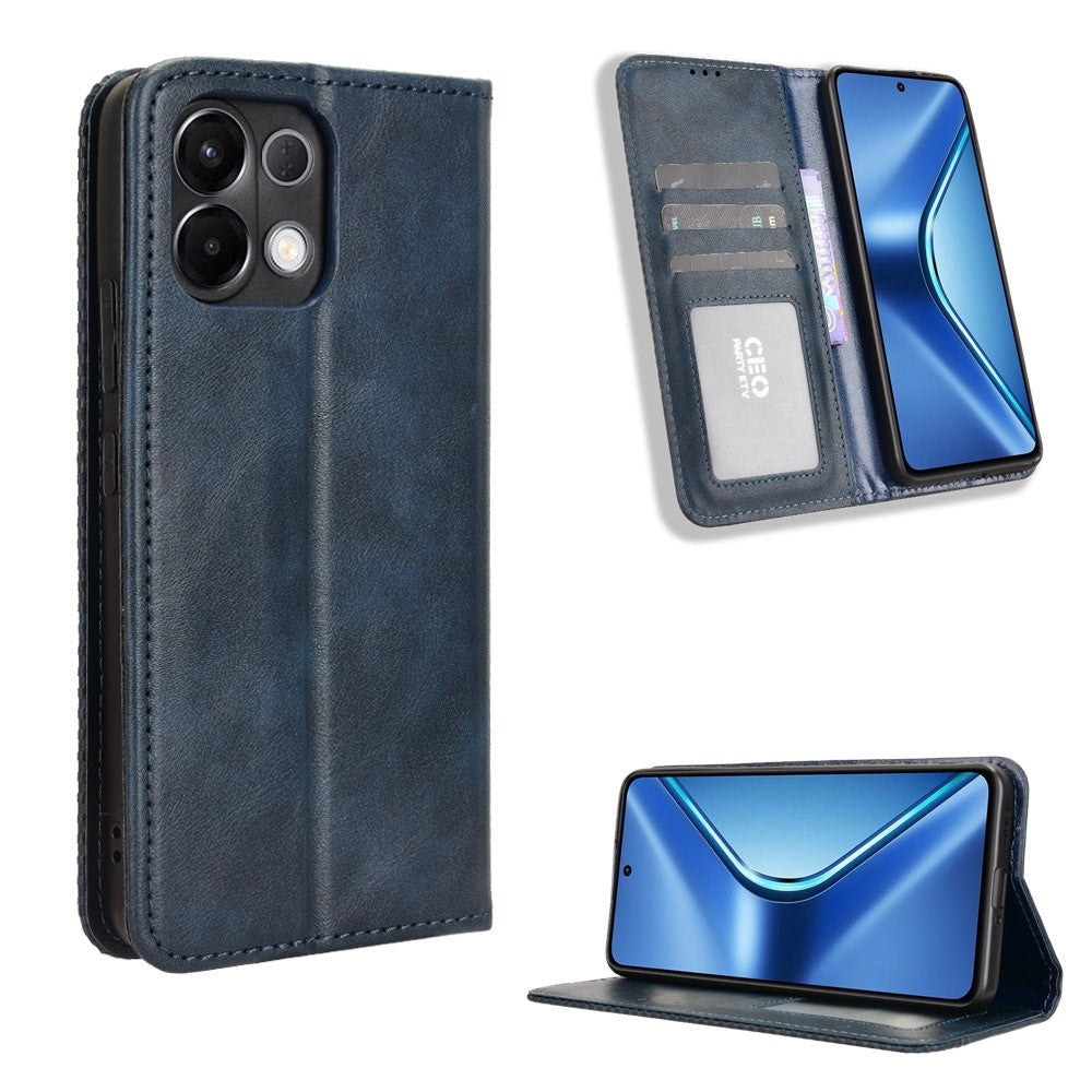 For Oppo K13 5G Leather Case Wallet Stand Retro Texture Phone Cover - Blue