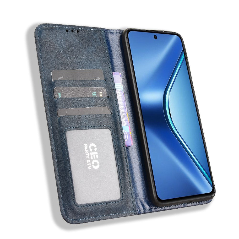 For Oppo K13 5G Leather Case Wallet Stand Retro Texture Phone Cover - Blue