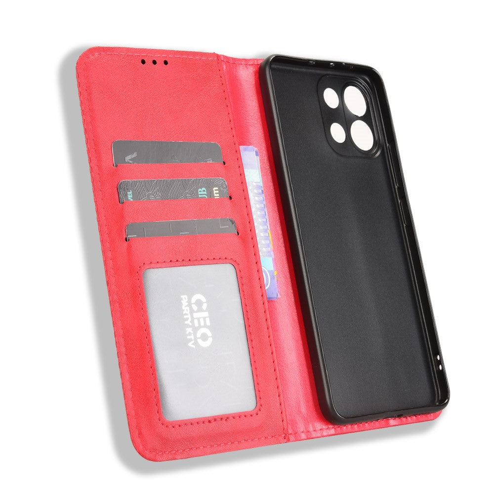 For Oppo K13 5G Leather Case Wallet Stand Retro Texture Phone Cover - Red