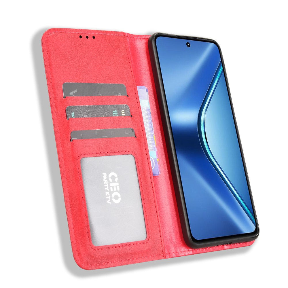 For Oppo K13 5G Leather Case Wallet Stand Retro Texture Phone Cover - Red