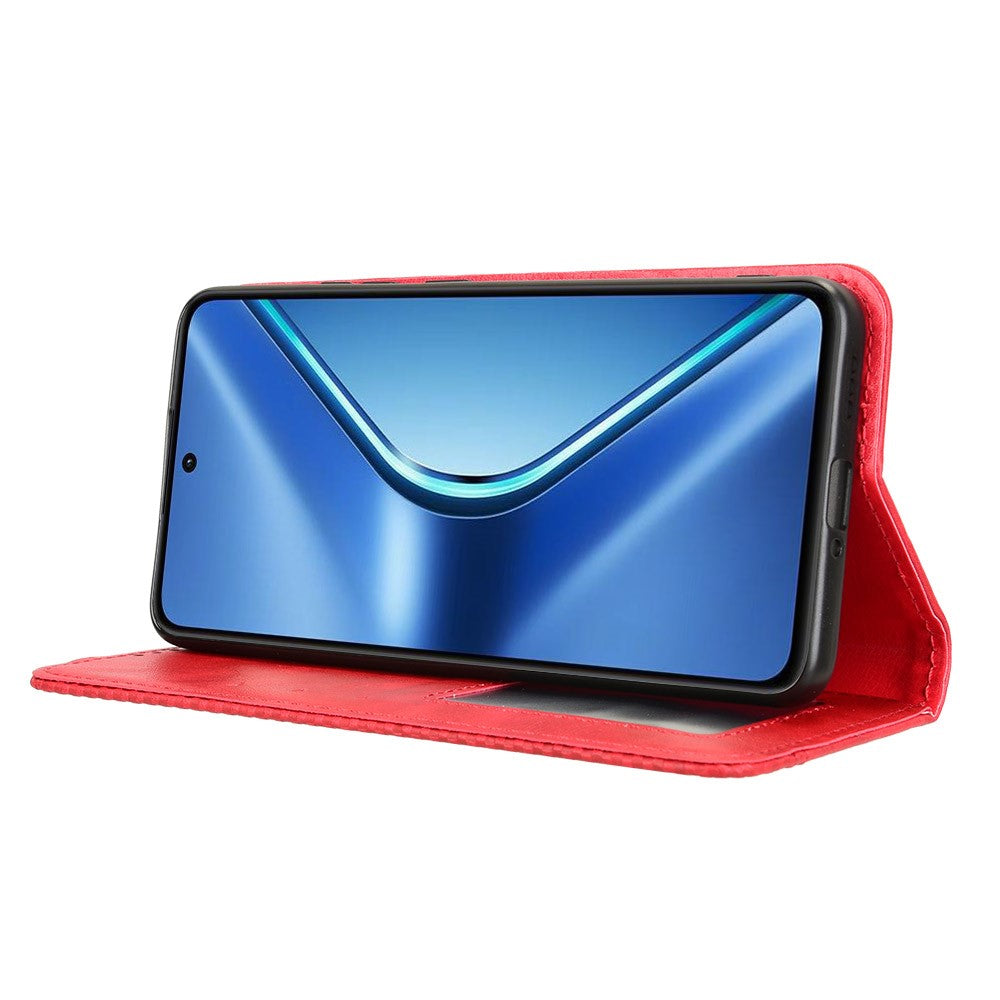 For Oppo K13 5G Leather Case Wallet Stand Retro Texture Phone Cover - Red