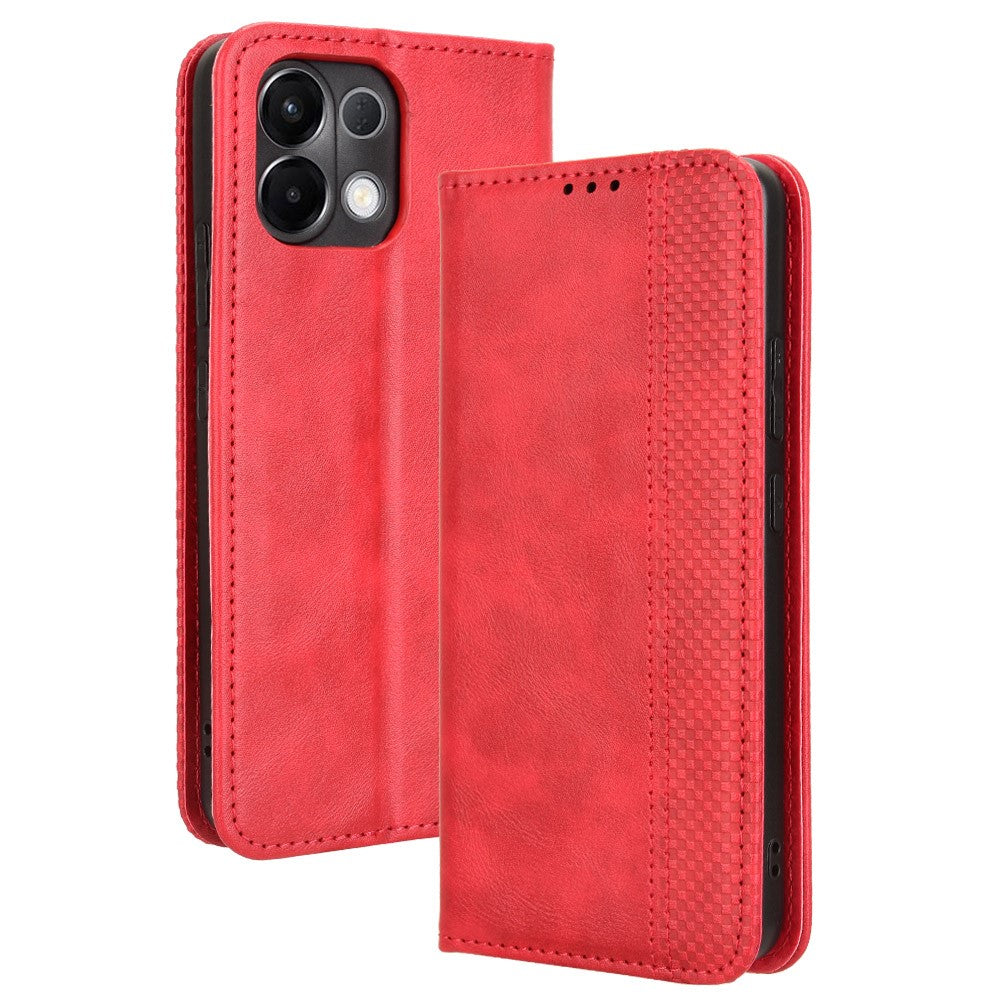 For Oppo K13 5G Leather Case Wallet Stand Retro Texture Phone Cover - Red