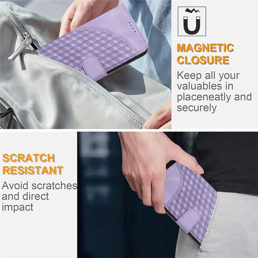 For iPhone 17 Pro Max Leather Case with Wrist Strap Diamond Imprint Wallet Phone Cover - Purple