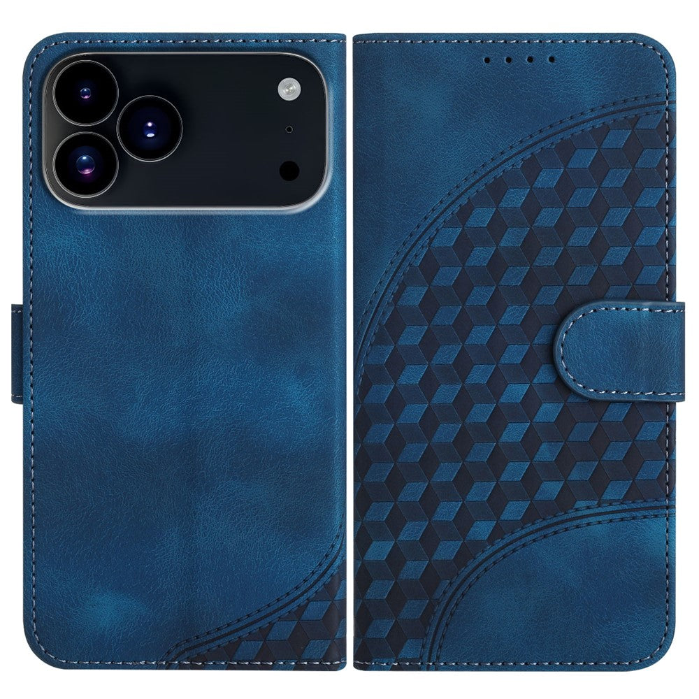 For iPhone 17 Pro Max Leather Case with Wrist Strap Diamond Imprint Wallet Phone Cover - Royal Blue