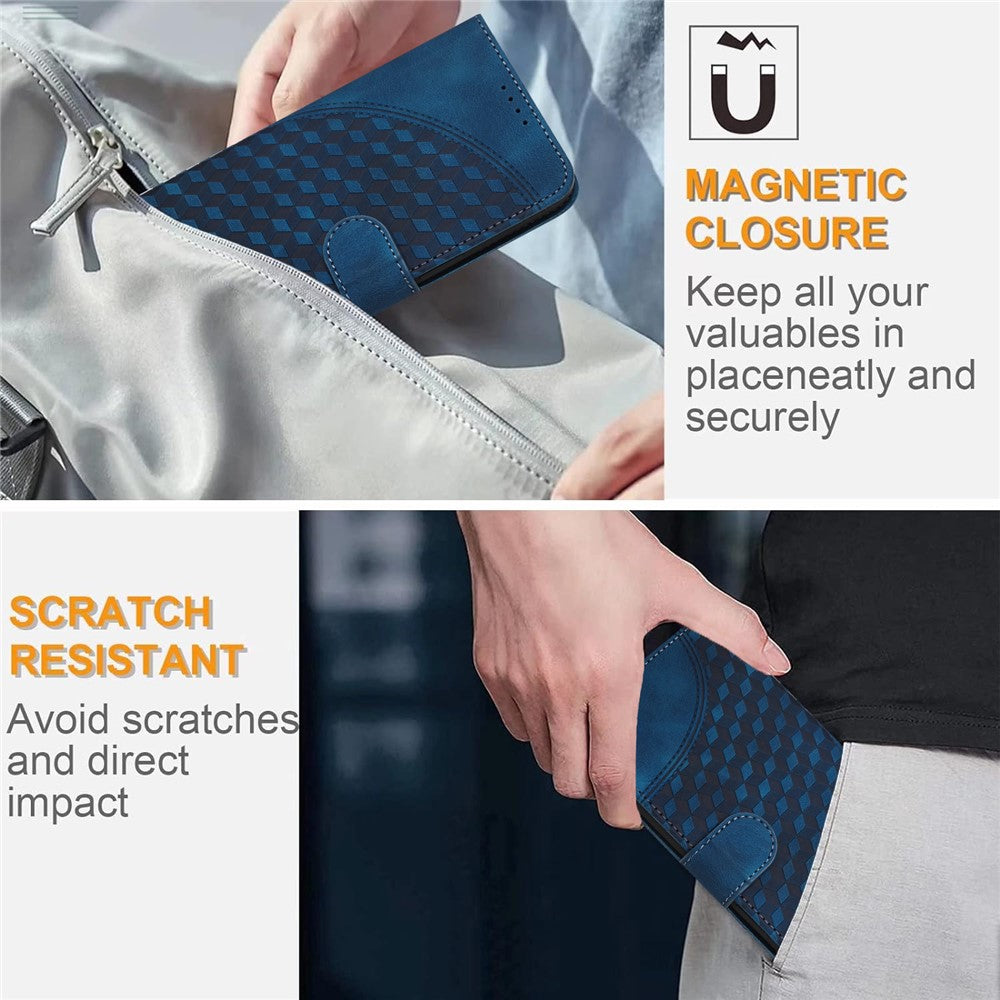 For iPhone 17 Pro Max Leather Case with Wrist Strap Diamond Imprint Wallet Phone Cover - Royal Blue