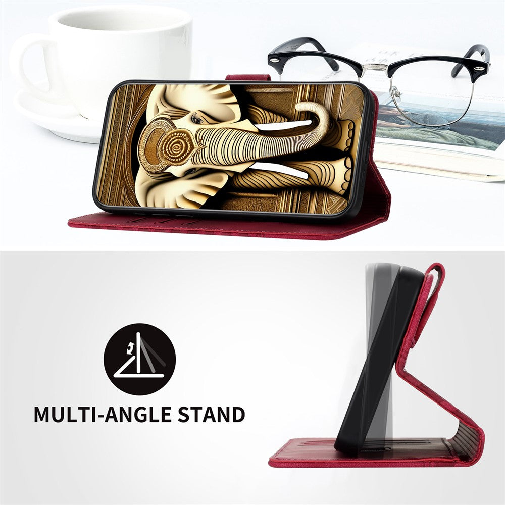 For iPhone 17 Pro Max Leather Case with Wrist Strap Diamond Imprint Wallet Phone Cover - Rose Red