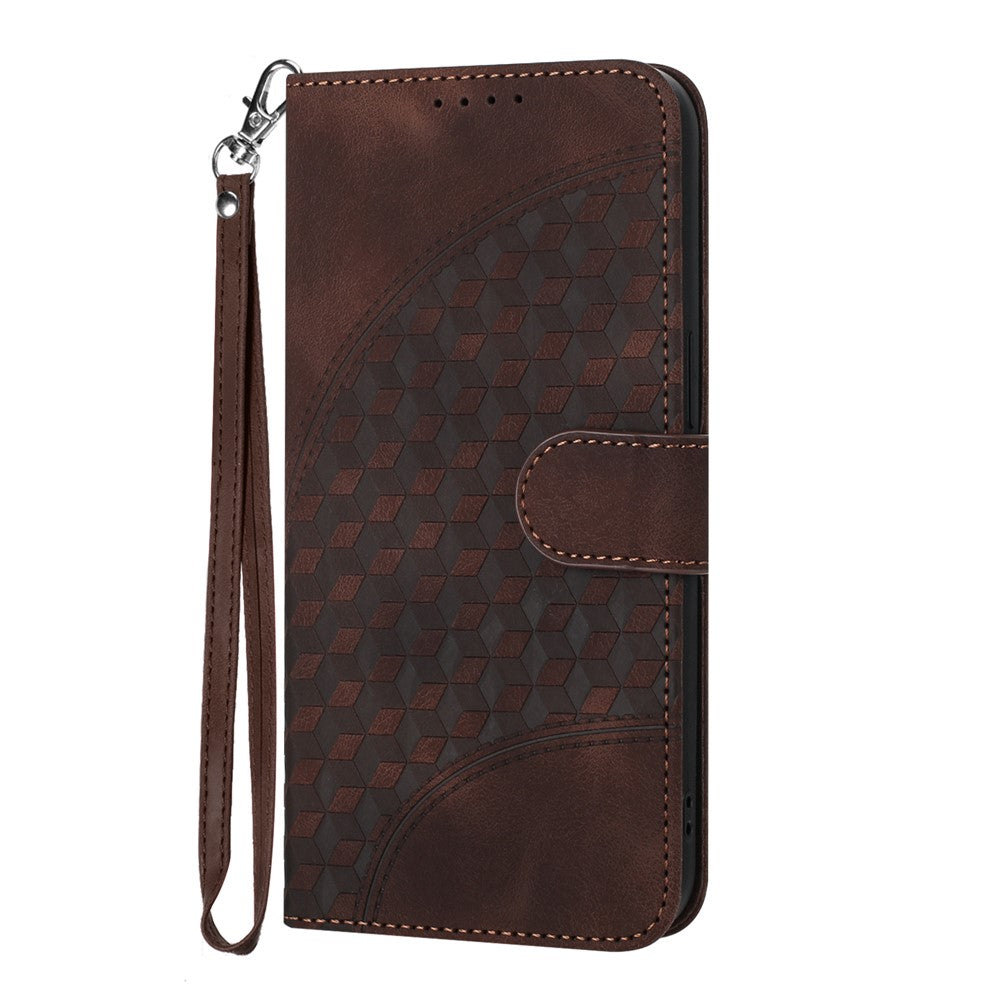 For iPhone 17 Pro Max Leather Case with Wrist Strap Diamond Imprint Wallet Phone Cover - Coffee