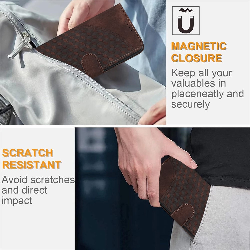 For iPhone 17 Pro Max Leather Case with Wrist Strap Diamond Imprint Wallet Phone Cover - Coffee