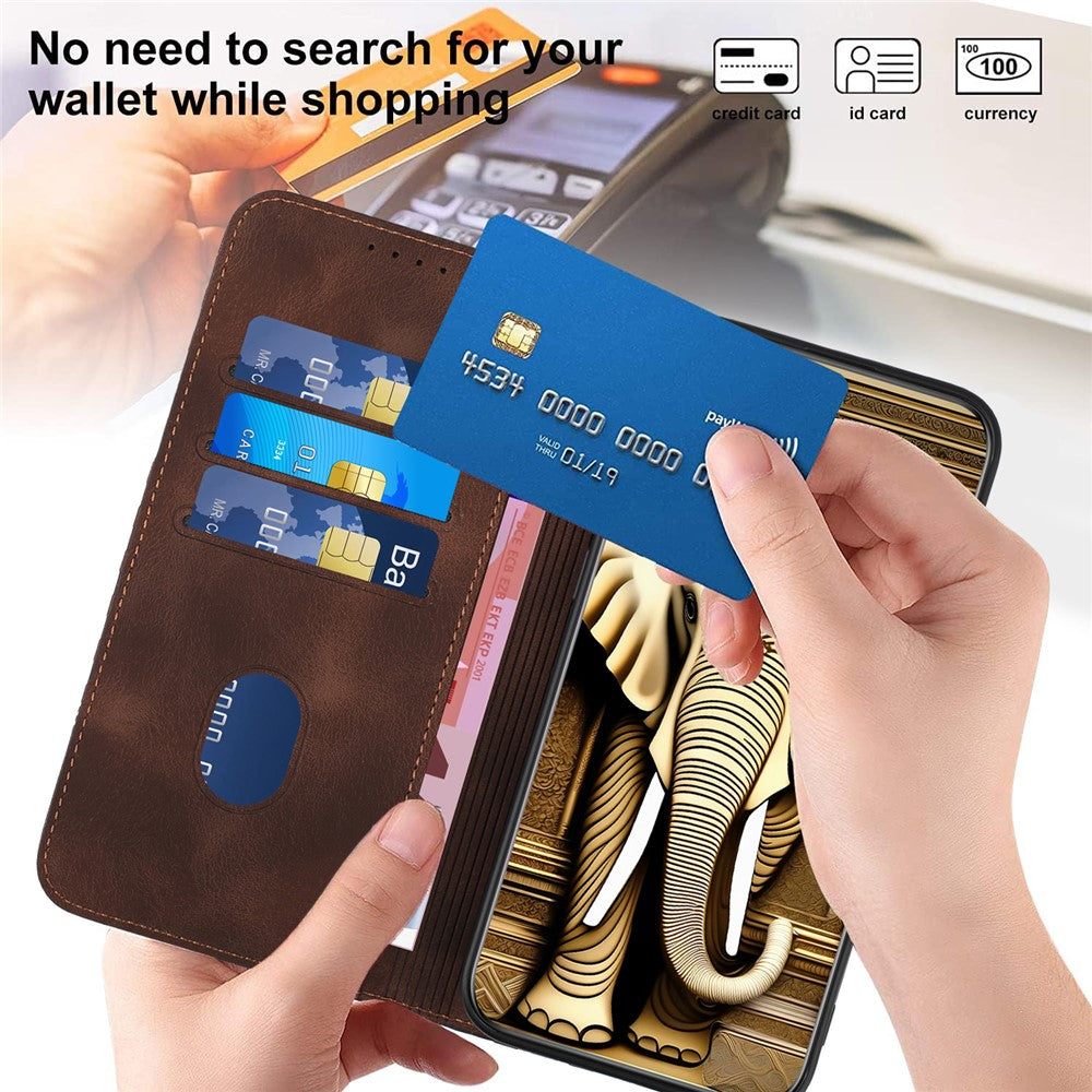For iPhone 17 Pro Max Leather Case with Wrist Strap Diamond Imprint Wallet Phone Cover - Coffee
