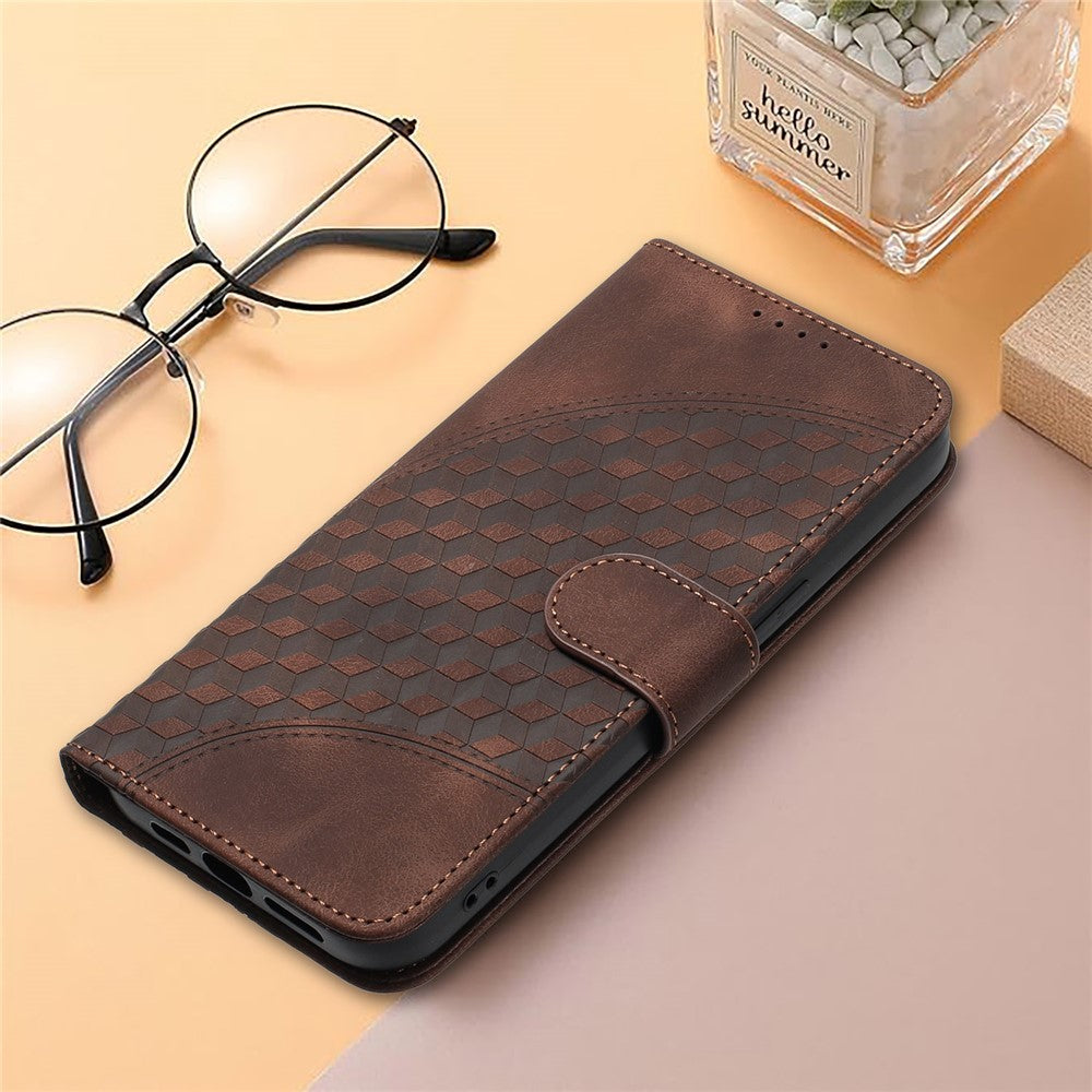 For iPhone 17 Pro Max Leather Case with Wrist Strap Diamond Imprint Wallet Phone Cover - Coffee