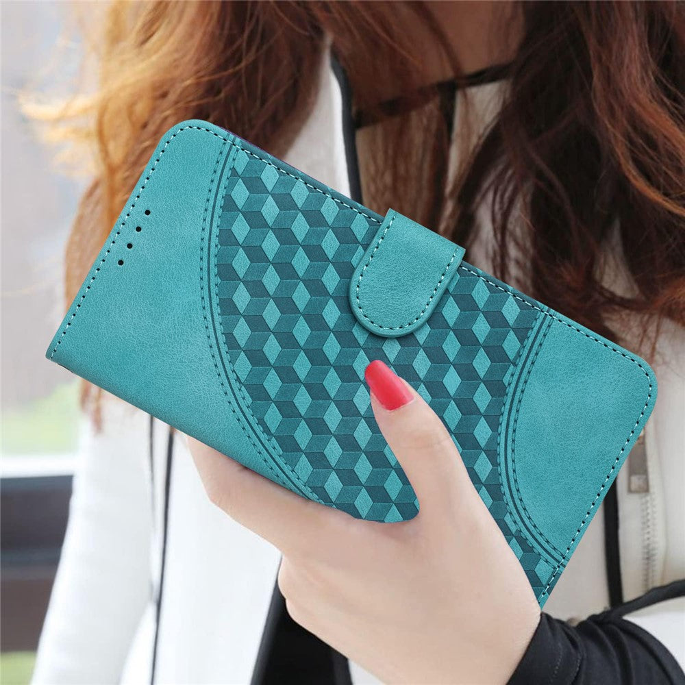 For iPhone 17 Pro Max Leather Case with Wrist Strap Diamond Imprint Wallet Phone Cover - Light Blue