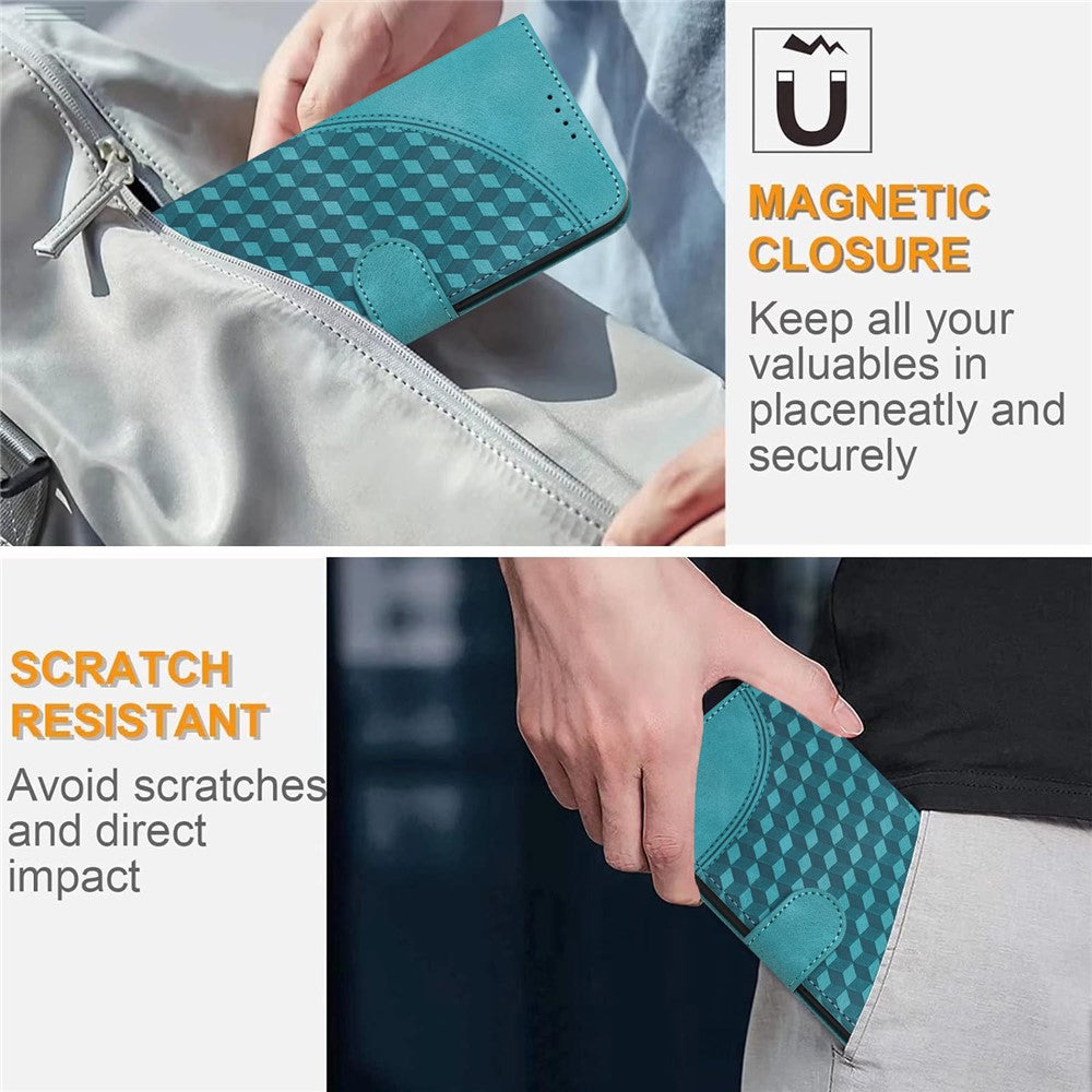 For iPhone 17 Pro Max Leather Case with Wrist Strap Diamond Imprint Wallet Phone Cover - Light Blue