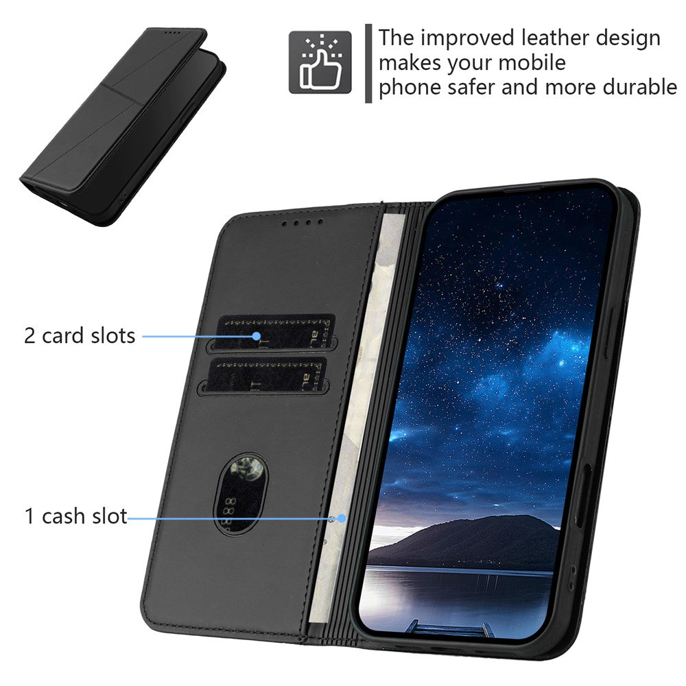 For iPhone 17 Pro Max Wallet Case Magnetic Closure Leather Flip Phone Cover with Stand - Black