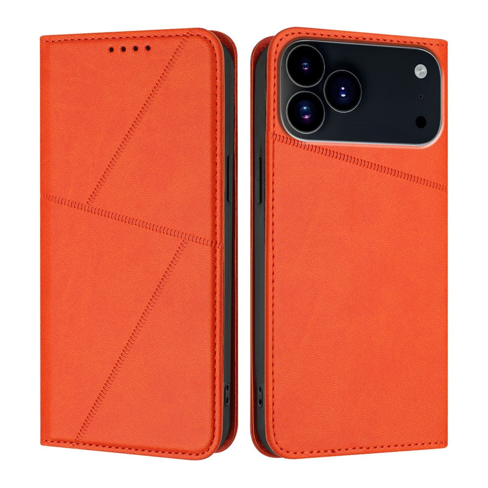 For iPhone 17 Pro Max Wallet Case Magnetic Closure Leather Flip Phone Cover with Stand - Orange