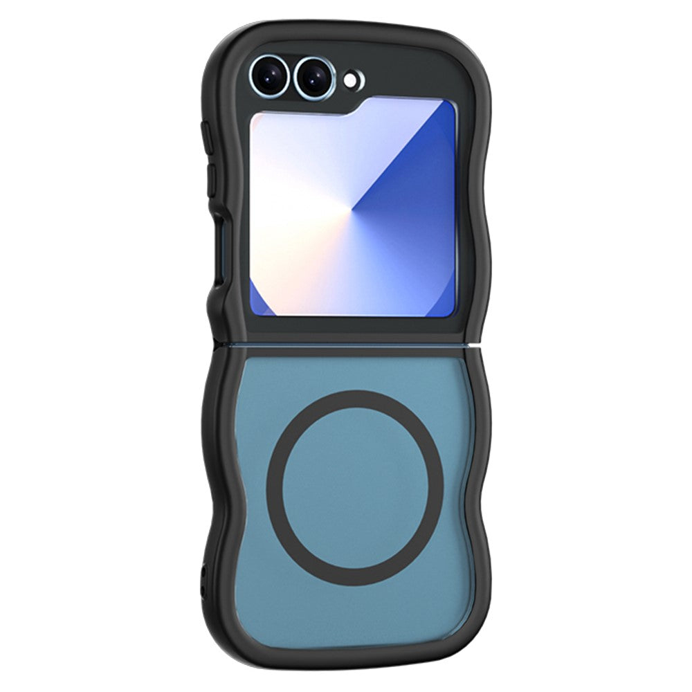 Phone Case for Samsung Galaxy Z Flip7 FE 5G / Z Flip6 5G / Flip5 5G Compatible with MagSafe TPU + PC Back Cover Skin Touch Wave Shape - Black