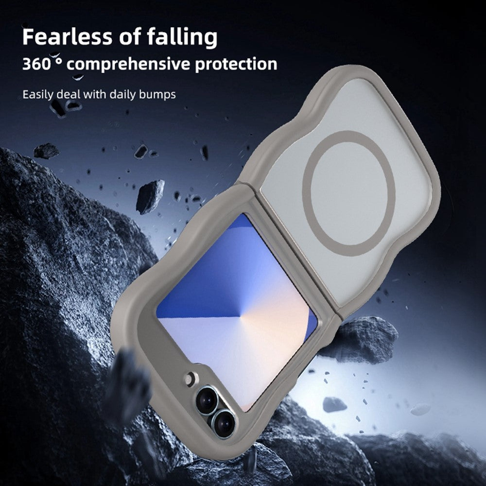 Phone Case for Samsung Galaxy Z Flip7 FE 5G / Z Flip6 5G / Flip5 5G Compatible with MagSafe TPU + PC Back Cover Skin Touch Wave Shape - Black